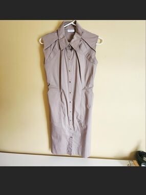New York & Company Sleeveless Button-Front Maxi Dress in Taupe